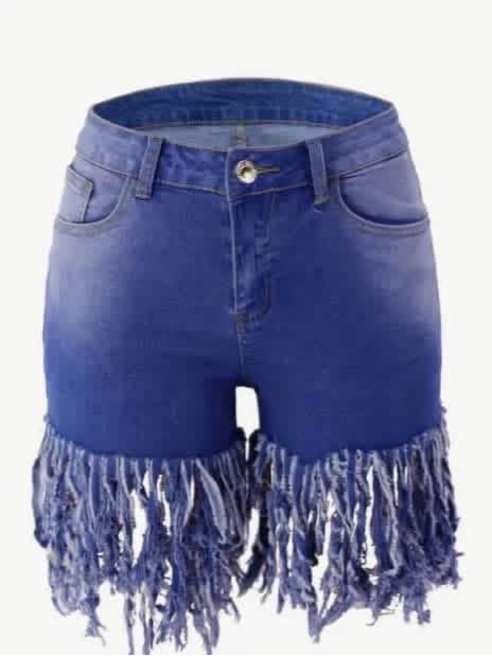 Frayed Hem High-Rise Denim Shorts - Blue